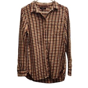 Madewell plaid longsleeve button up top 100% cotton blue/orange/cream size S